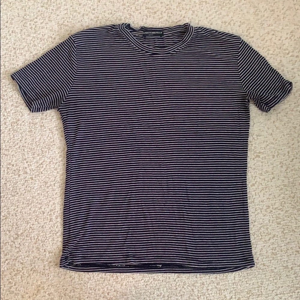 navy blue and white striped shirt